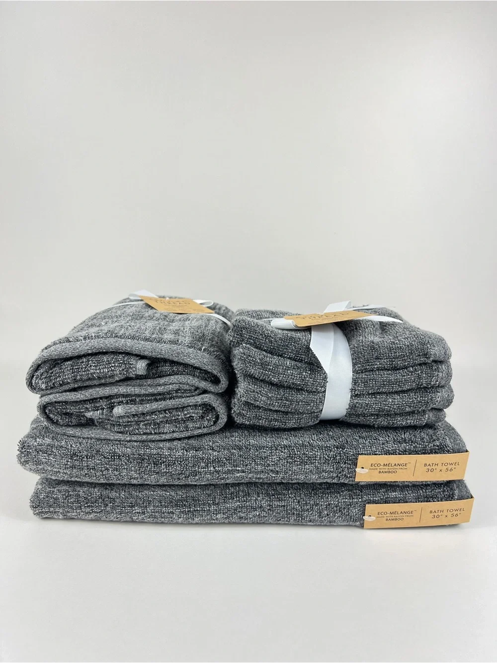 Common Thread Bamboo Bath Towel Set Dark Grey Eco Melange Cotton 9 Pc Set NEW